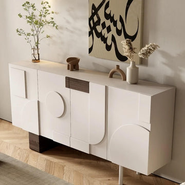 39.4" Modern White Birch Sideboard with Doors and 3 Shelves